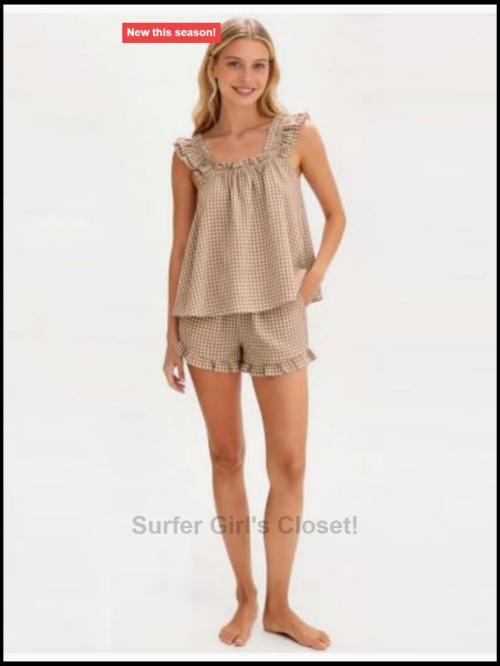 Cotton Ruffle Cami Shorts Pajama Set 2 Piece Lightweight Summer Sleepwear - Picture 2 of 7